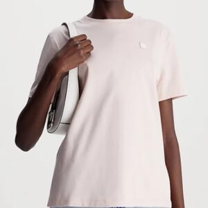 CALVIN KLEIN JEANS - T-Shirt Donna in Cotone con Stemma Rosa Seppia