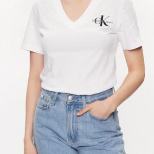 CALVIN KLEIN JEANS - T-Shirt Donna Scollo a V Bianco