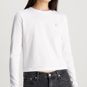 CALVIN KLEIN JEANS - T-Shirt Donna con Stemma a Maniche Lunghe Bianco