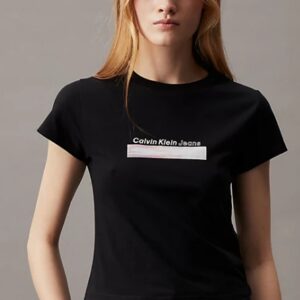 CALVIN KLEIN JEANS - T-Shirt Donna Corta con Logo Vestibilità Slim Nero