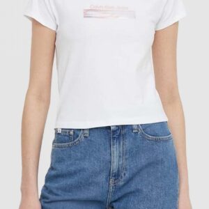 CALVIN KLEIN JEANS - T-Shirt Donna Corta con Logo Vestibilità Slim Bianco