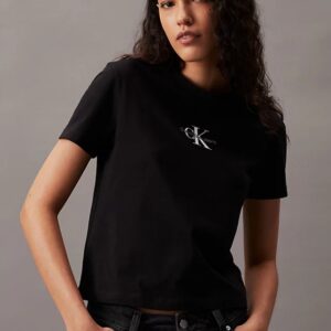 CALVIN KLEIN JEANS - T-Shirt Donna Corta Monogram Nero