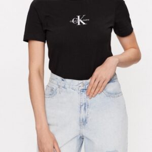 CALVIN KLEIN JEANS - T-Shirt Donna con Monogramma Regular Logo Ricamato Nero