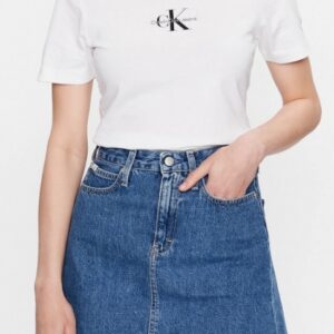 CALVIN KLEIN JEANS - T-Shirt Donna con Monogramma Regular Logo Ricamato Bianco