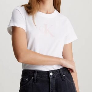 CALVIN KLEIN JEANS - T-Shirt Donna con Monogramma Slim Bianco