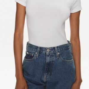 CALVIN KLEIN JEANS - Blusa Donna Manica Corta con Logo Bianco