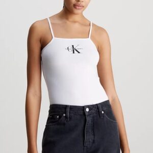 CALVIN KLEIN JEANS - Body Donna con Monogramma in Cotone Elasticizzato Bianco