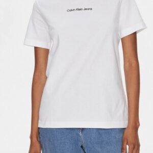 CALVIN KLEIN JEANS - T-Shirt Donna Manica Corta con Logo Centro Petto Bianco
