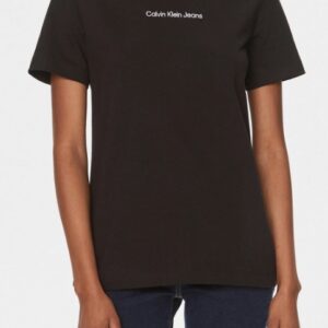 CALVIN KLEIN JEANS - T-Shirt Donna Manica Corta con Logo Centro Petto Nero