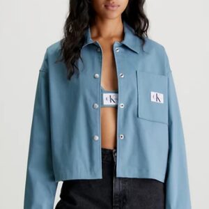 CALVIN KLEIN JEANS - Giacca Donna Camicia di Cotone Taglio Relaxed Blu Goblin