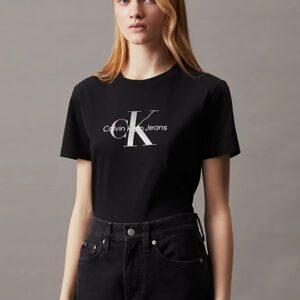 CALVIN KLEIN JEANS - T-Shirt Donna con Logo Iridescente Nero