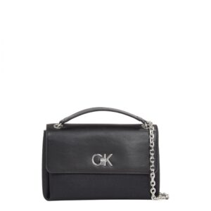 CALVIN KLEIN - Borsa da Spalla Donna Convertibile in Jacquard con Logo Nero