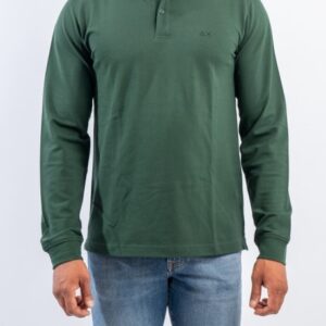 SUN68 - Polo Uomo Manica Lunga Small Stripes EL Verde Scuro