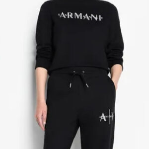 ARMANI EXCHANGE - Felpa Donna in French Terry Biologico e Logo in Perline Nero