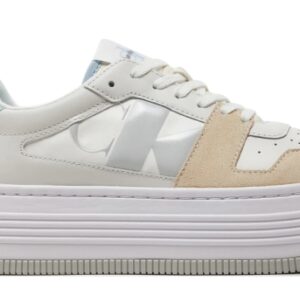 CALVIN KLEIN - Sneaker Donna con Plateau in Pelle Bright White/Creamy White/Baby Blue