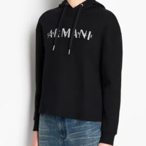 ARMANI EXCHANGE - Felpa Donna in French Terry con Cappuccio Biologico e Logo in Perline Nero