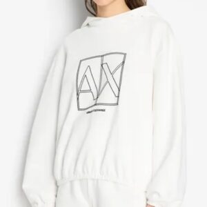 ARMANI EXCHANGE - Felpa Donna con Cappuccio e Stampa Logo in French Terry ASV Bianco