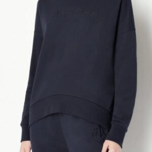 ARMANI EXCHANGE - Felpa Donna Regular con Logo Cucito Centro Petto Nero