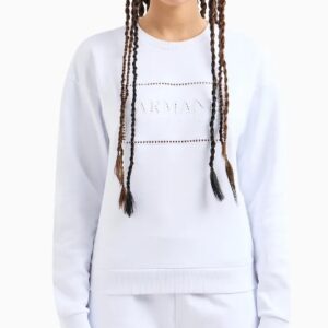 ARMANI EXCHANGE - Felpa Donna Girocollo con Stampa Logata in Cotone Organico ASV Bianco