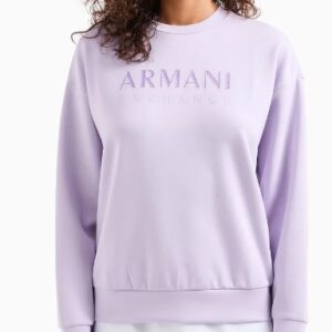ARMANI EXCHANGE - Felpa Donna Girocollo con Logo a Tono in Tessuto Scuba Lilla
