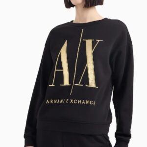 ARMANI EXCHANGE - Felpa Donna in Tessuto French Terry Icon Project con Logo Metal Nero