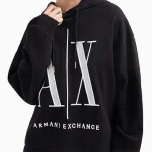 ARMANI EXCHANGE - Felpa Donna in Tessuto French Terry Icon Project con Cappuccio Nero