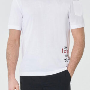 BLAUER - T-Shirt Uomo in Cotone Manica Corta Stemma Collo Bianco