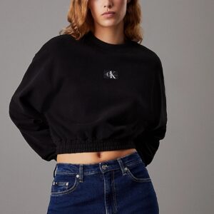 CALVIN KLEIN JEANS - Felpa Donna in Spugna di Cotone Corta Nero
