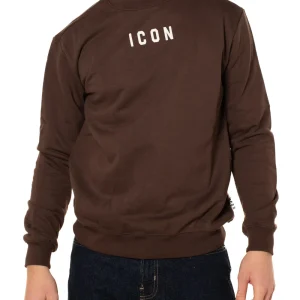 ICON - FELPA GIROCOLLO IN COTONE GARZATO UOMO MARRONE